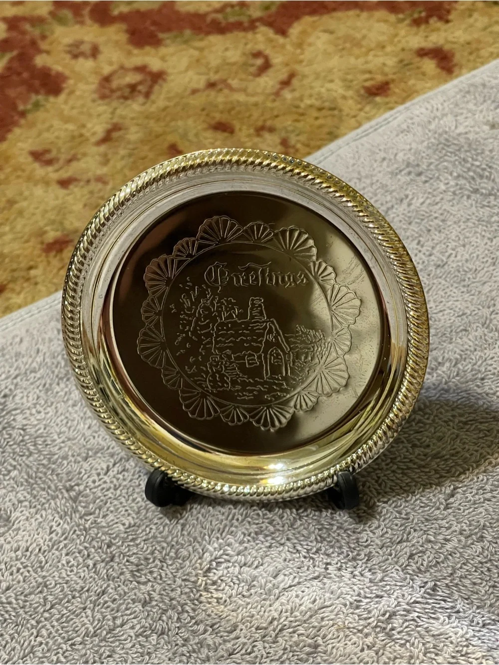 Silver Decorative Wall Plate with Embossed Pattern